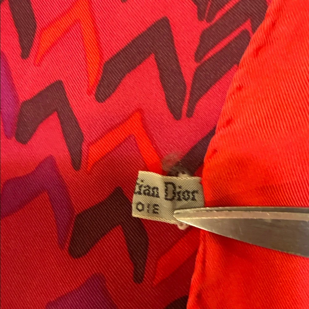 Vintage Christian Dior Silk Vibrant Red and Pink Patterned Scarf